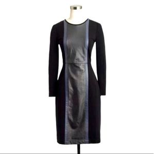 J Crew Long Sleeve Leather Panel Black Dress